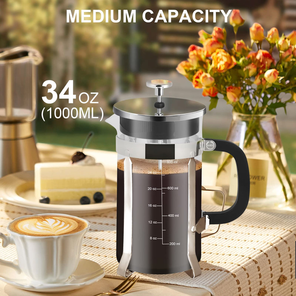 34oz Stainless Steel French Press Coffee Maker S233440