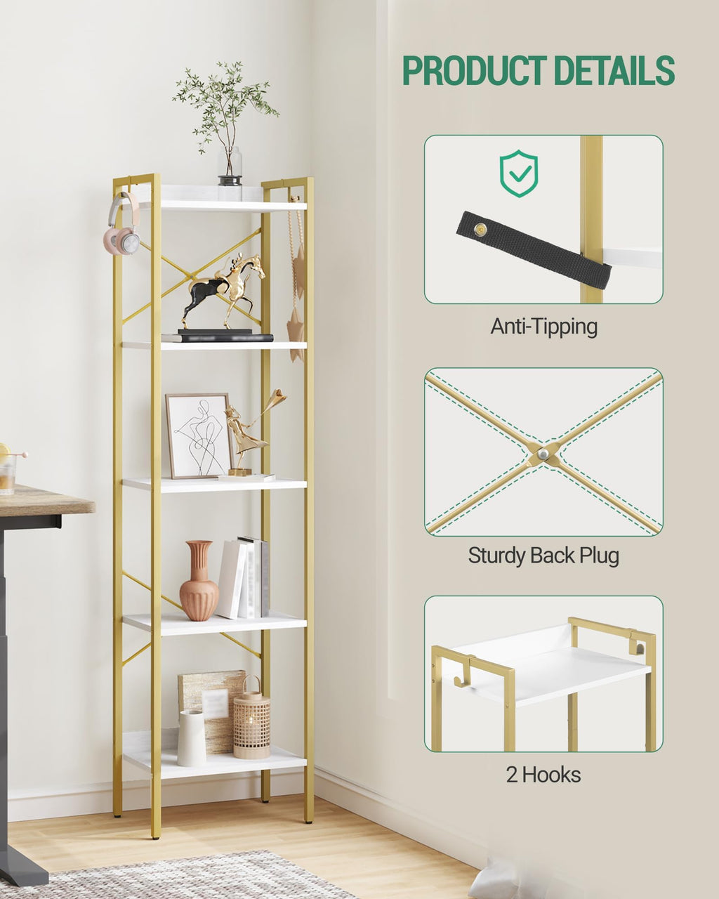 Bookshelf with 2 Hooks O7903