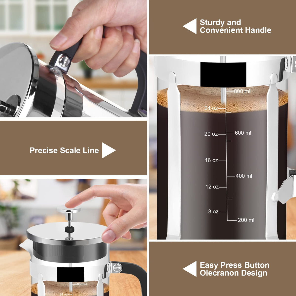 34oz Stainless Steel French Press Coffee Maker S233440