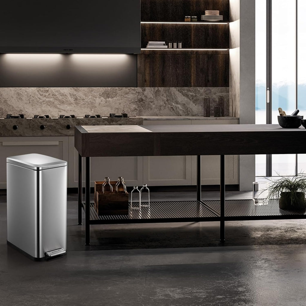 50L Slim Stainless Steel Step Trash Can with Soft-Close Lid W287921
