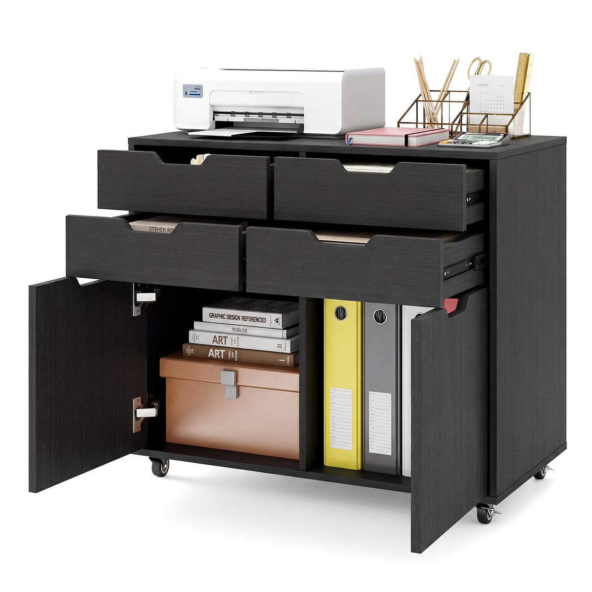 Black 4-Drawer Rolling File Cabinet X7064