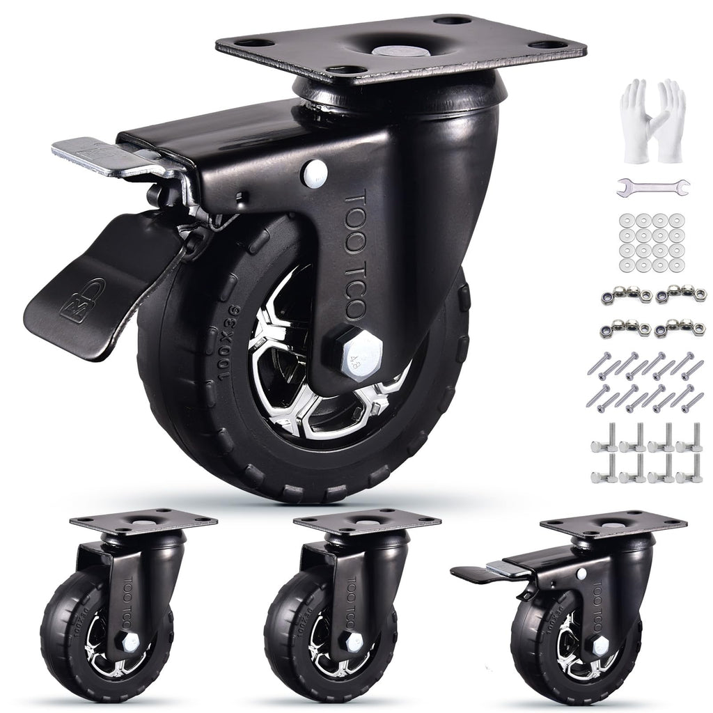 4 Inch Heavy Duty Rubber Caster Wheels Set of 4 with Locking Q663283