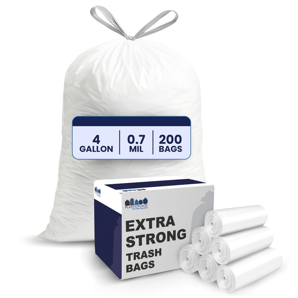 4 Gallon White Drawstring Trash Bags, 200 Count U824