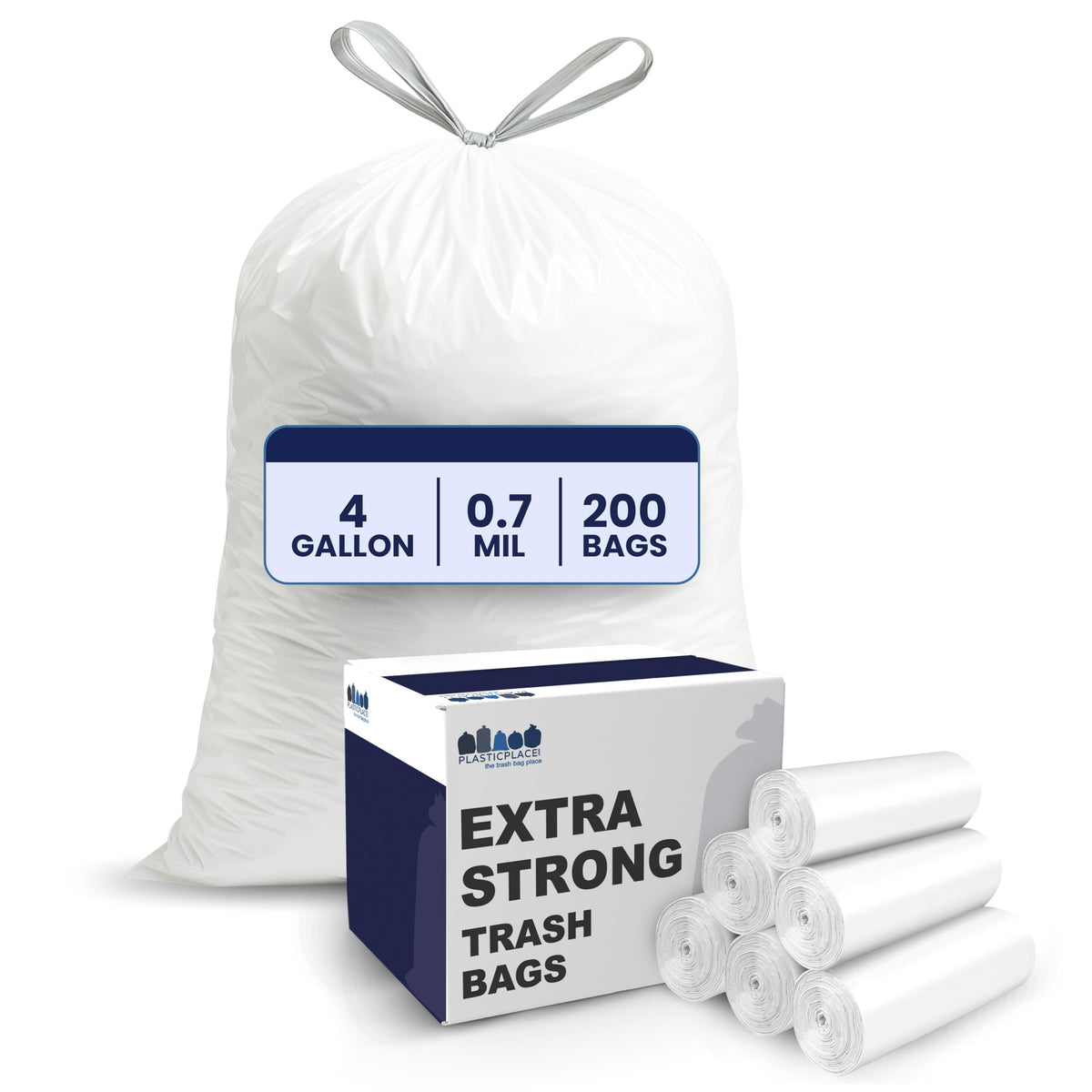 4 Gallon White Drawstring Trash Bags, 200 Count U824