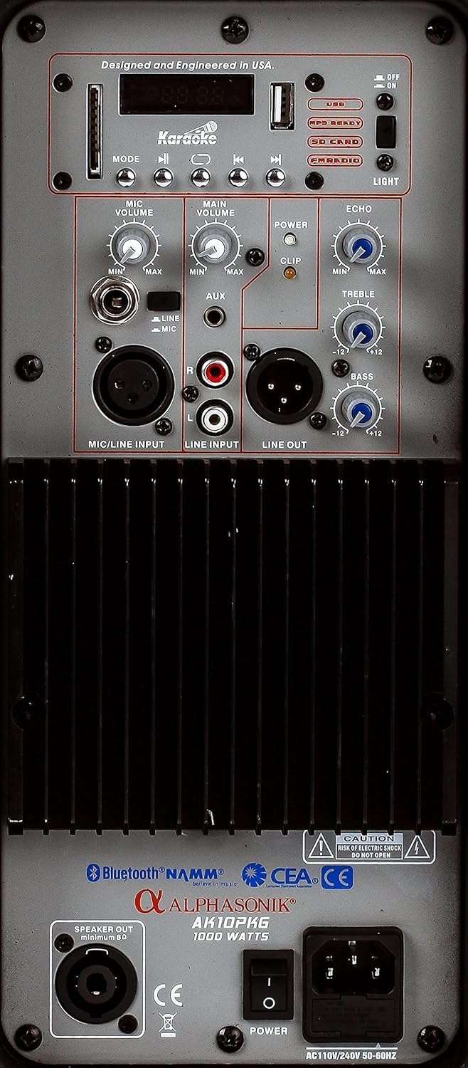 10" Powered 1000W DJ Speakers with Bluetooth USB SD Card AUX MP3 FM Radio PA System LED Lights Karaoke Mic Z6235