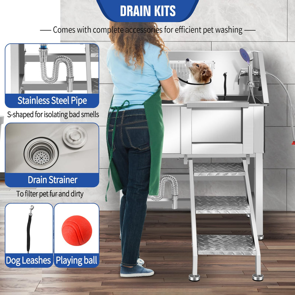 Stainless Steel Dog Washing Station with Stairs J4132