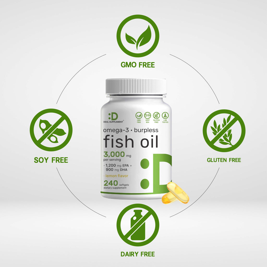 Omega 3 Fish Oil 3,000mg 240 Softgels EPA DHA Lemon Flavored R38270