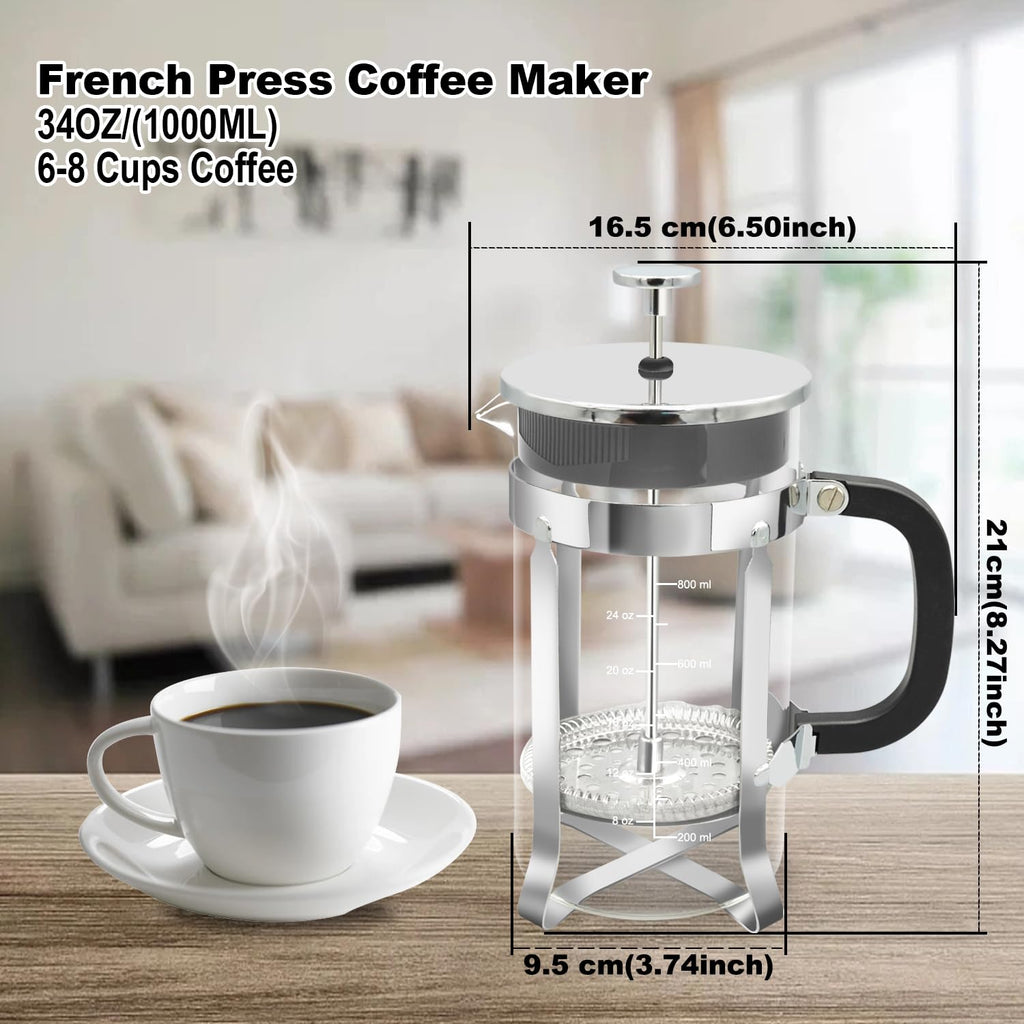 34oz Stainless Steel French Press Coffee Maker S233440