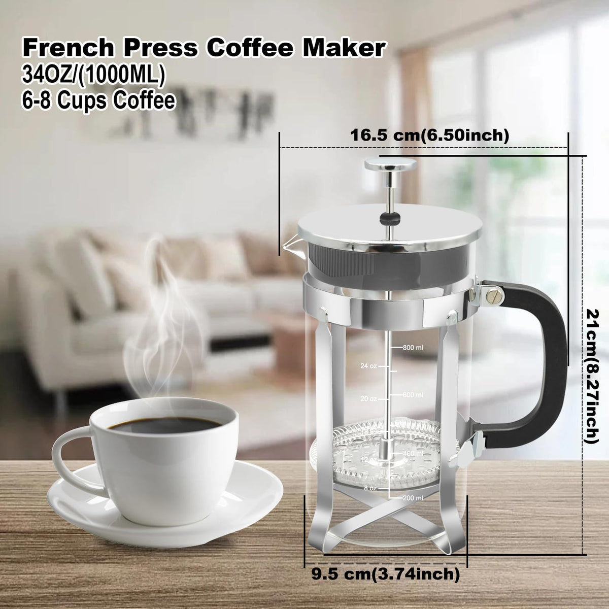 34oz Stainless Steel French Press Coffee Maker S233440