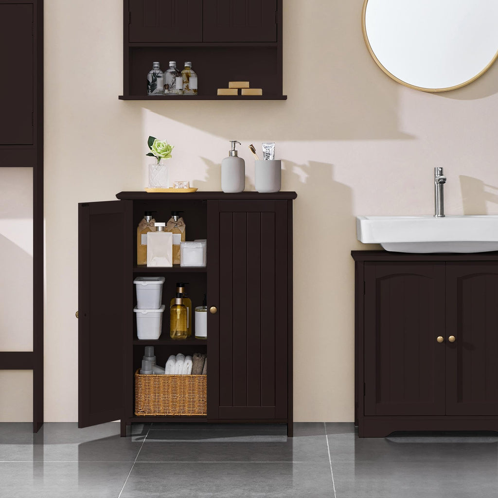 Small Espresso Bathroom Storage Cabinet with 2 Doors W6401