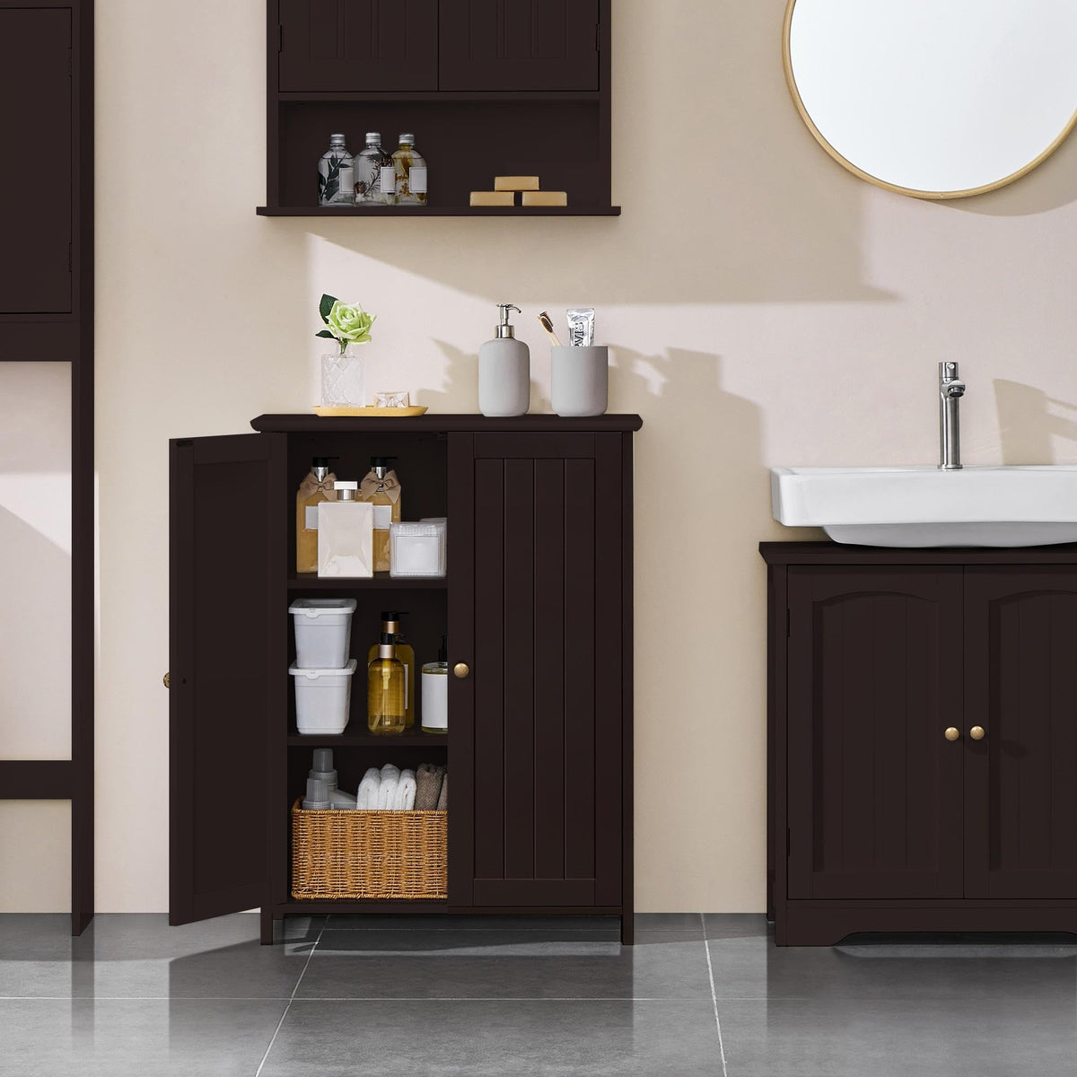 Small Espresso Bathroom Storage Cabinet with 2 Doors W6401