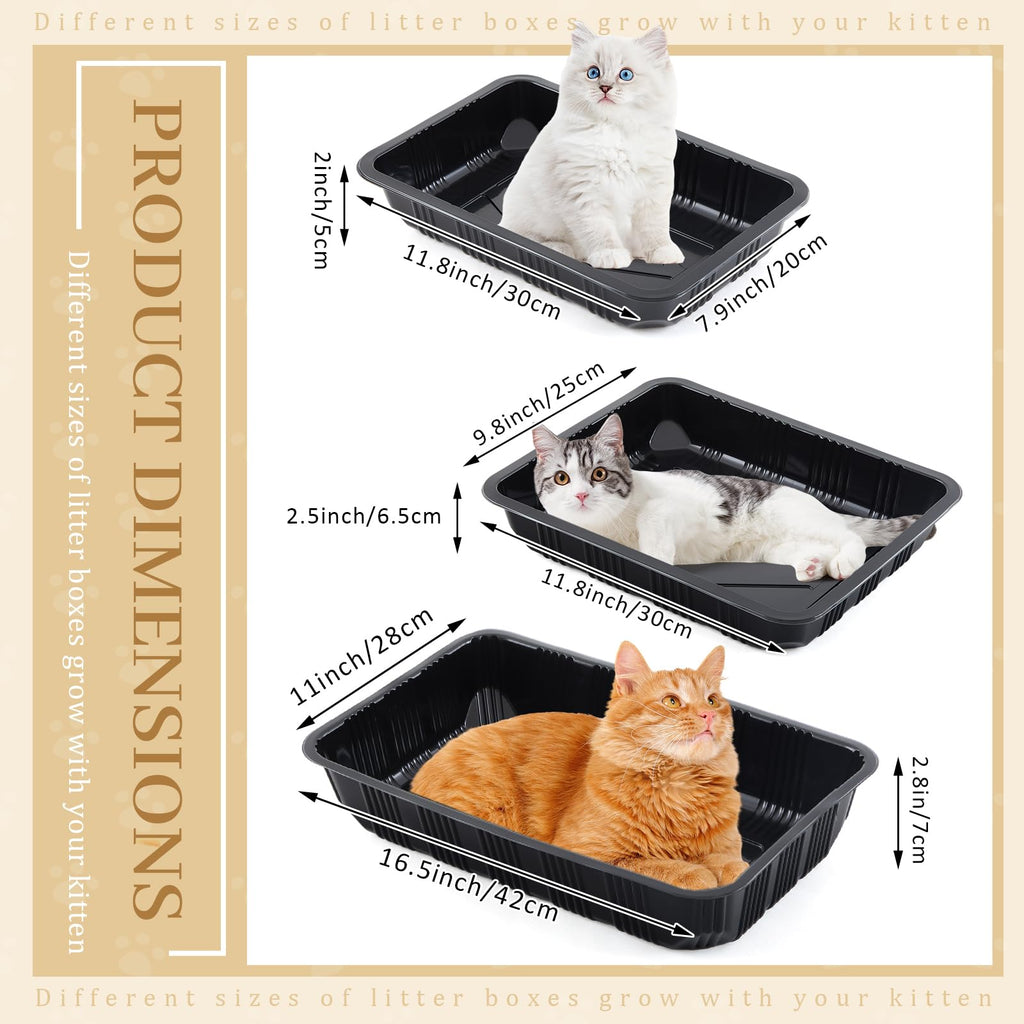 30 Pcs Disposable Plastic Cat Litter Trays 3 Sizes Black T407121