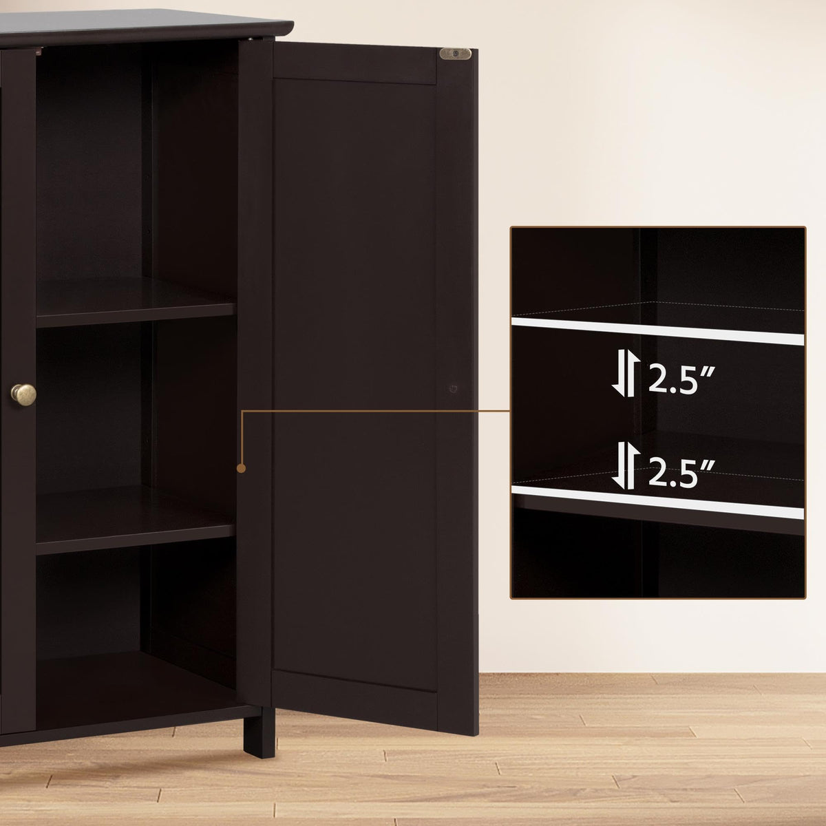 Small Espresso Bathroom Storage Cabinet with 2 Doors W6401
