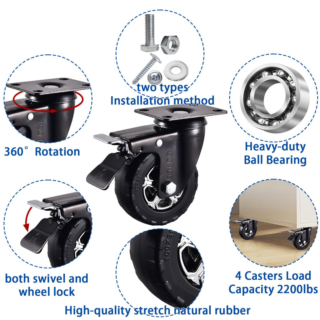 4 Inch Heavy Duty Rubber Caster Wheels Set of 4 with Locking Q663283