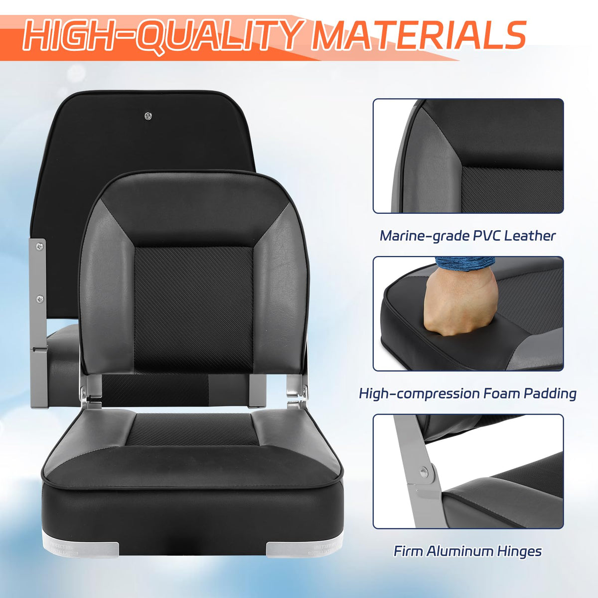 2 Pack Folding Low Back Boat Seats Black/Gray B8879