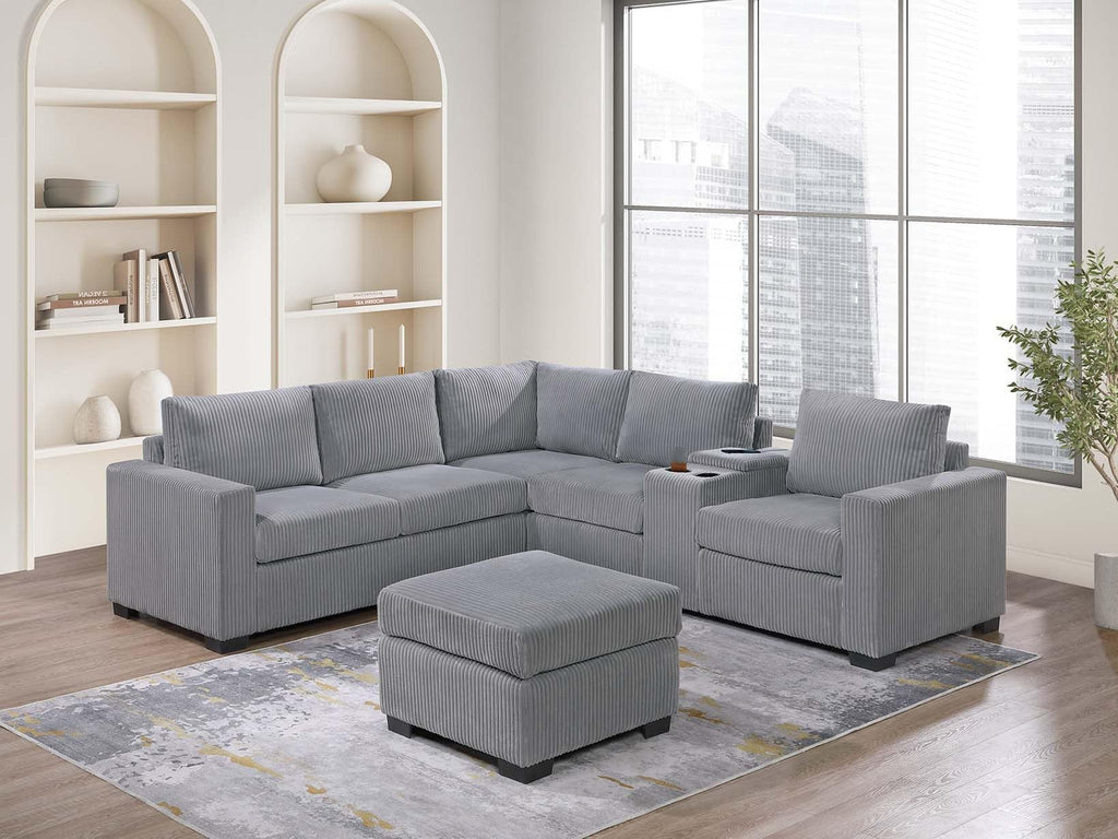 Light Gray Corduroy Upholstered Sectional Sofa Set K973719