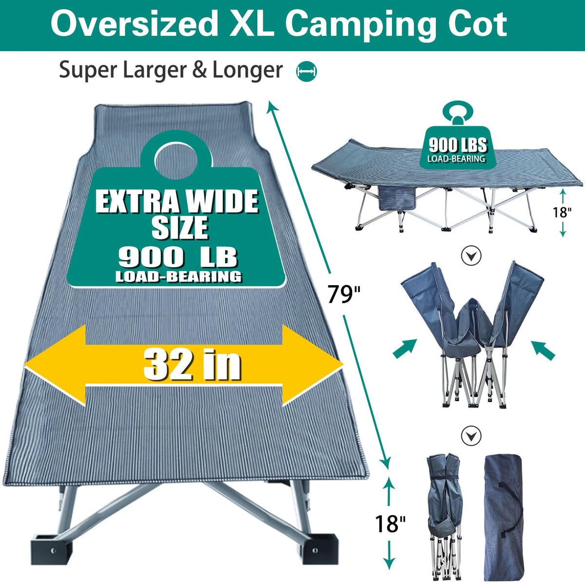 32" XXL Camping Cot with Mattress A163