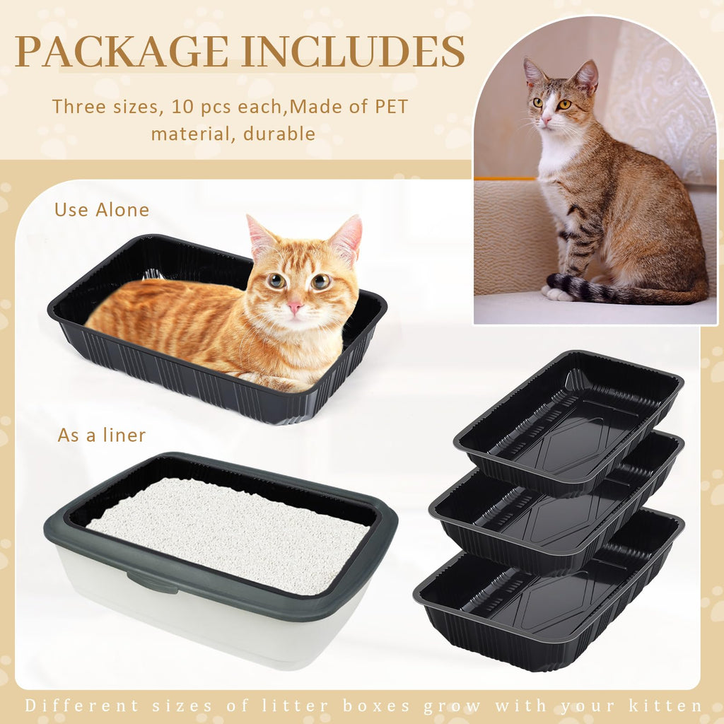 30 Pcs Disposable Plastic Cat Litter Trays 3 Sizes Black T407121