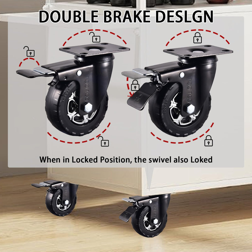 4 Inch Heavy Duty Rubber Caster Wheels Set of 4 with Locking Q663283