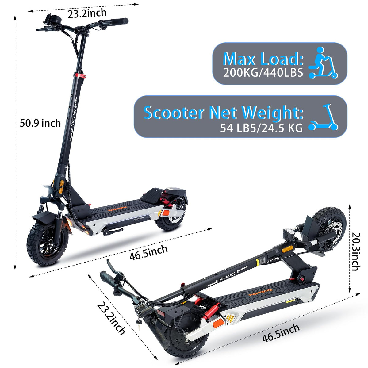 Electric Scooter 1600/4000/6000W Motor 50 Miles Range 10" Off Road Tire Folding E-Scooter with Detachable Seat O248