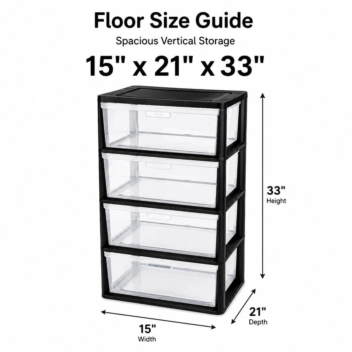 Black 4 Drawer Storage Organizer Tower with Clear Removable Bins H4569