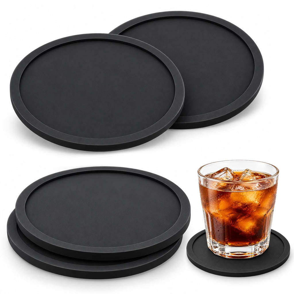 Black Set of 4 Round Silicone Coasters Q702824
