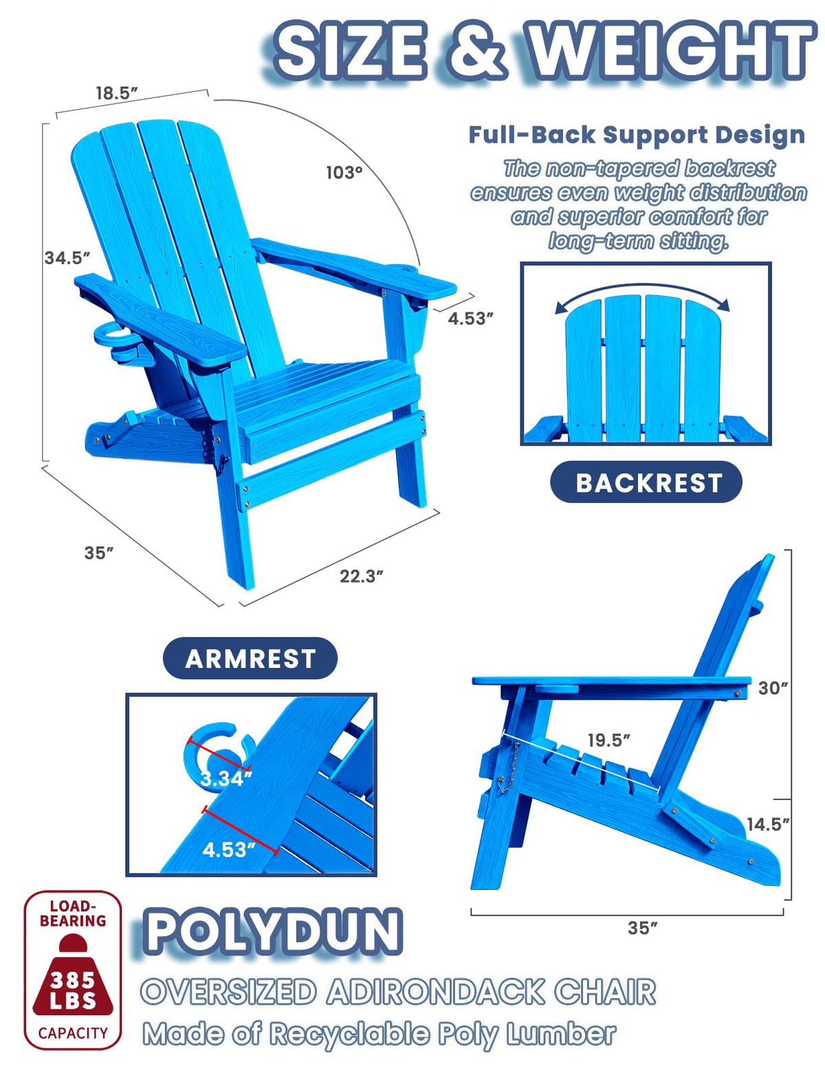 Folding Adirondack Chair with 2 Cup Holders E971157