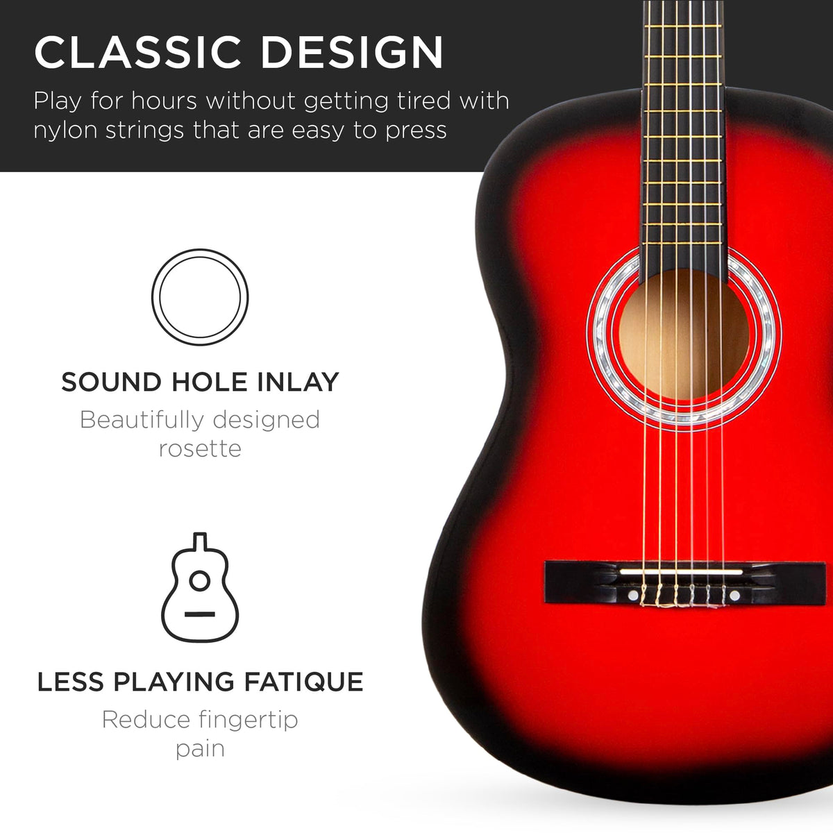 38in Beginner All Wood Acoustic Guitar Starter Kit with Gig Bag Red Burst J4763