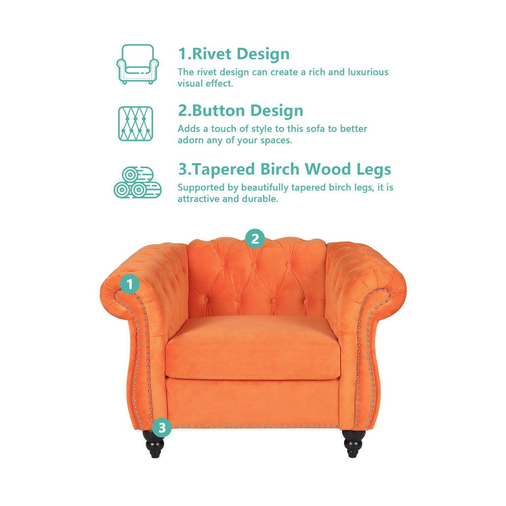 Orange Velvet Upholstered Accent Sofa Chair L57524