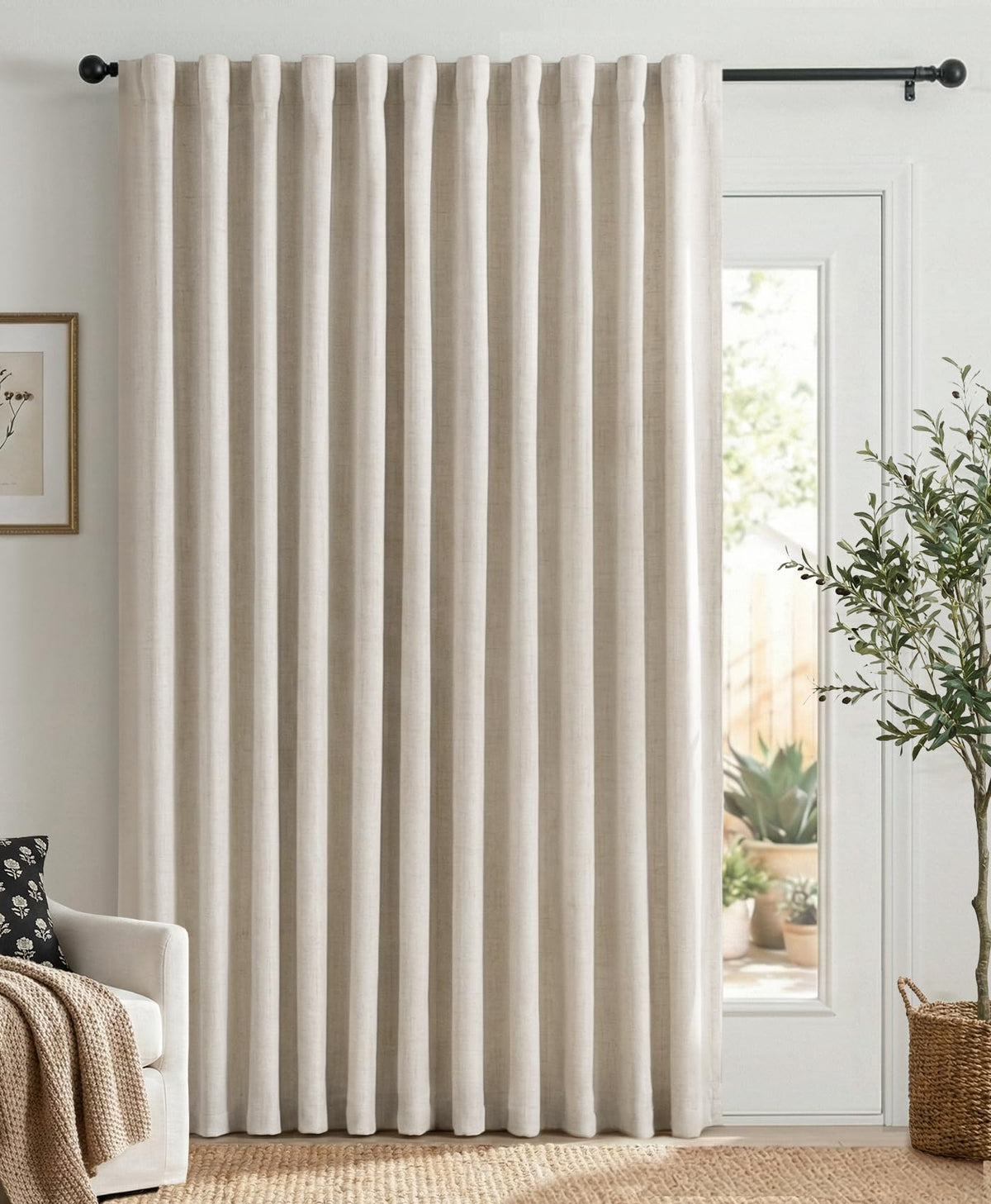 Linen Textured Total Blackout Curtains 84 Inches Long, Cream K969270