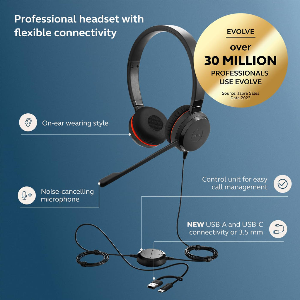 Wired Dual-Ear Headset with Mic, Black D1489