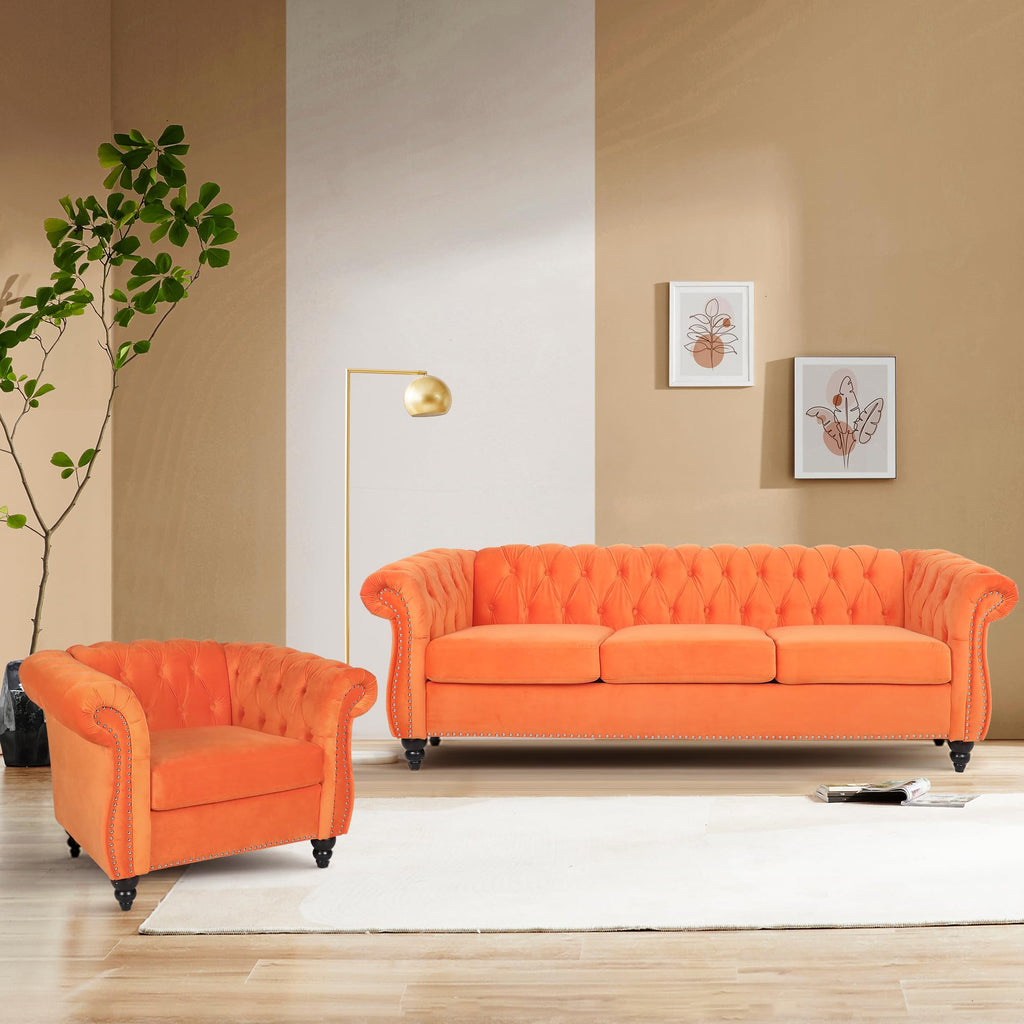 Orange Velvet Upholstered Accent Sofa Chair L57524