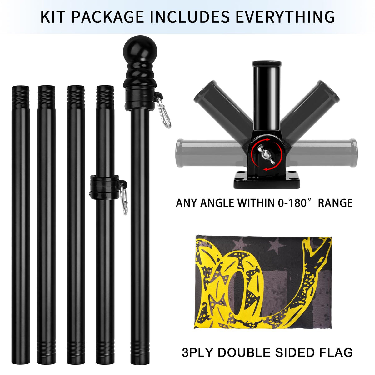 6ft Stainless Steel Spinning Flag Pole with 3x5 ft Double Sided Flag Y96357