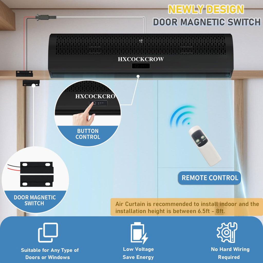 36 Inch Black Air Curtain with Door Magnetic Switch M1315