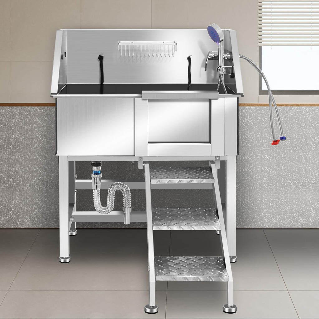 Stainless Steel Dog Washing Station with Stairs J4132