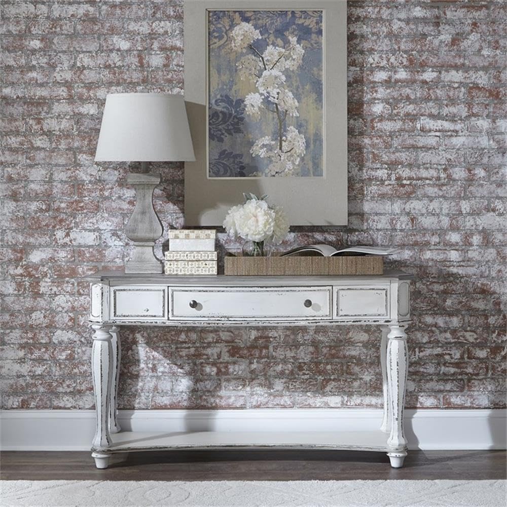 Antique White Wood Console Table with 1 Drawer & 1 Shelf V4375