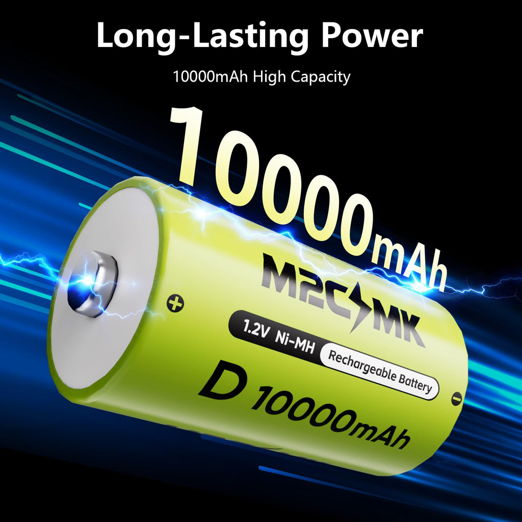 4 Pack 10000mAh Rechargeable NiMH D Cell Batteries with Charger B382535