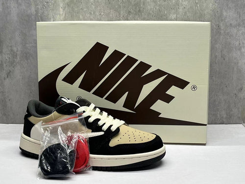 Air Jordan 1 D Reverse Swoosh Black and Beige Sneakers