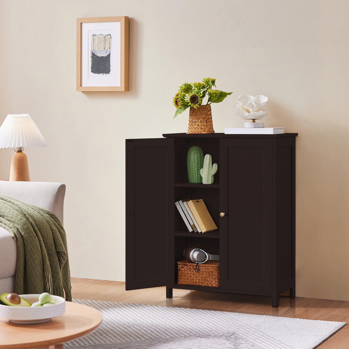 Small Espresso Bathroom Storage Cabinet with 2 Doors W6401