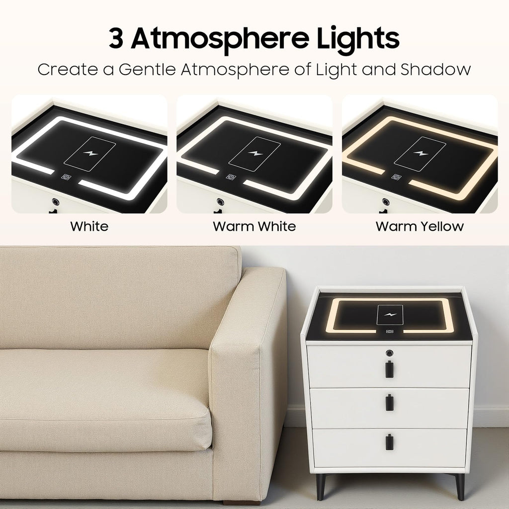 3 Drawers Nightstand with Fingerprint Lock and Wireless Charging L974948