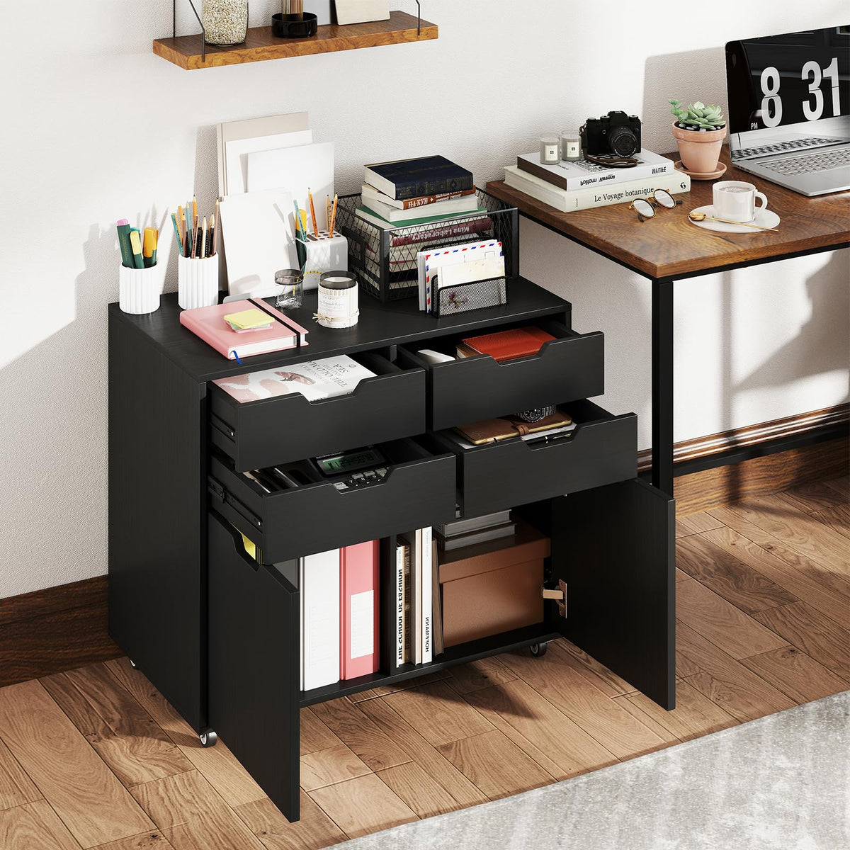 Black 4-Drawer Rolling File Cabinet X7064
