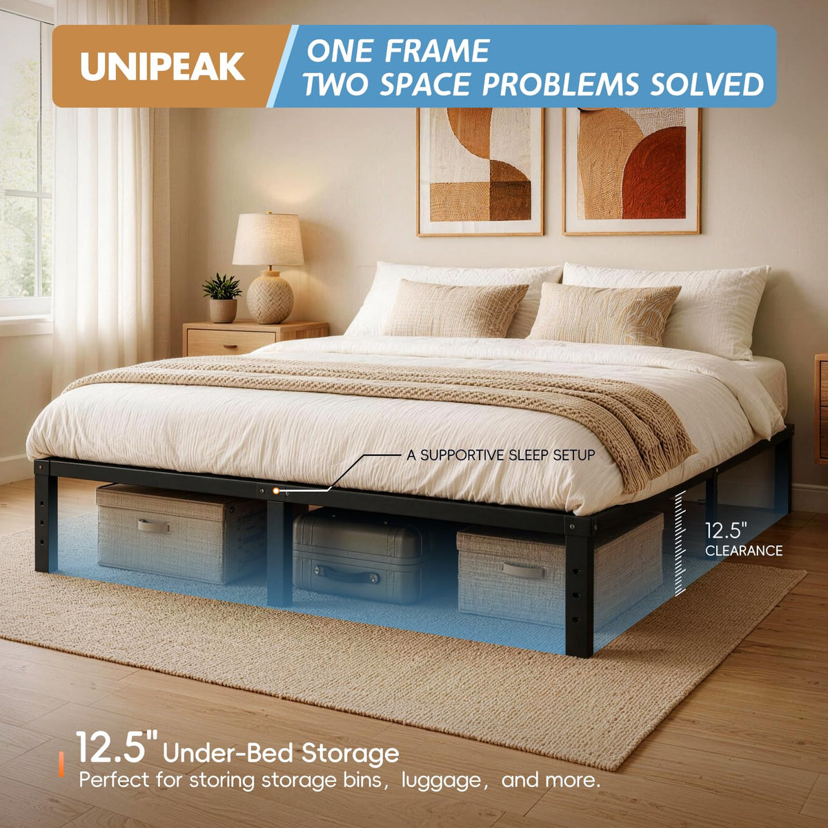 Queen Metal Platform Bed Frame with Storage U226