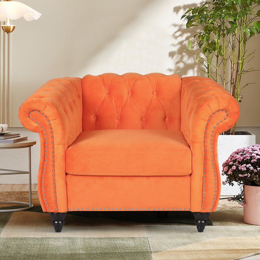 Orange Velvet Upholstered Accent Sofa Chair L57524
