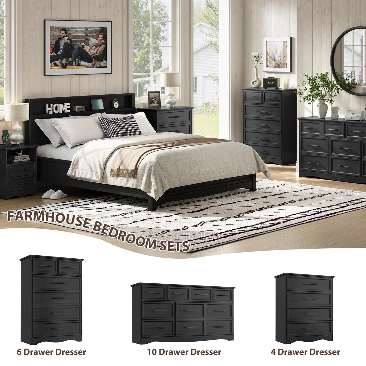 Black 6 Drawer Dresser S154