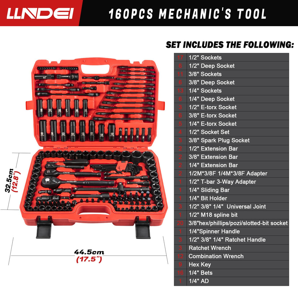 160Pc Mechanics Socket Set 1/2 1/4 3/8" Drive Metric F221088