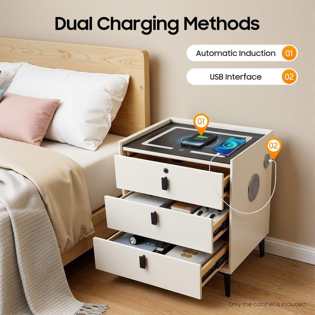 3 Drawers Nightstand with Fingerprint Lock and Wireless Charging L974948