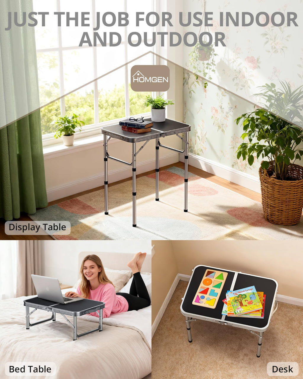 Portable Folding Table 3 Heights Adjustable 23'' L x 16'' W I81166
