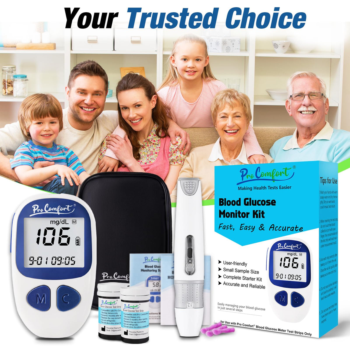 Blood Sugar Testing Kit with 100 Test Strips Lancing Device 100 Lancets H2709