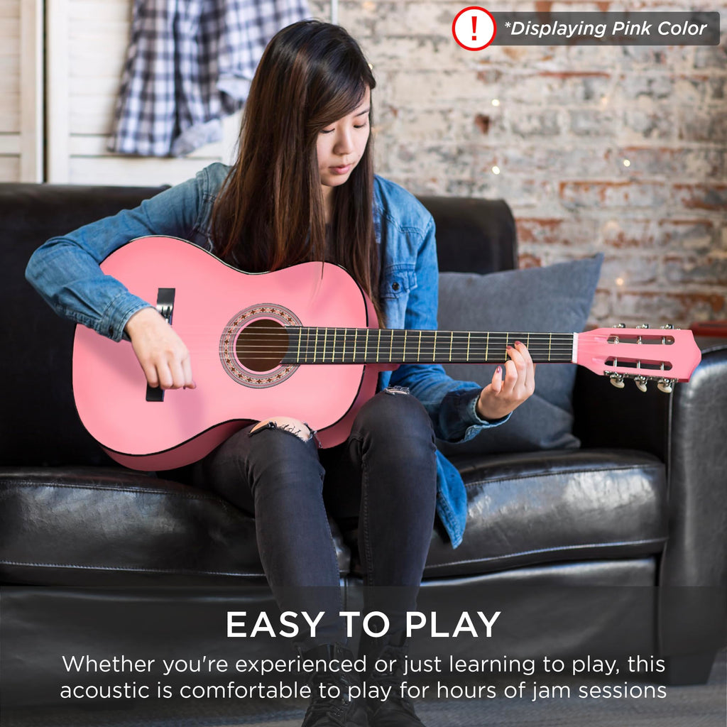 38in Beginner All Wood Acoustic Guitar Starter Kit with Gig Bag Red Burst J4763
