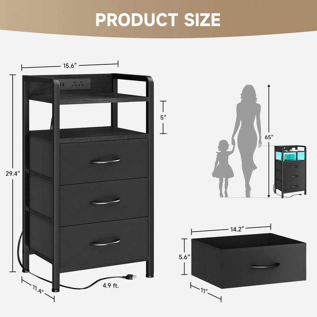 Black 3 Drawer Nightstand with Charging Station R45177